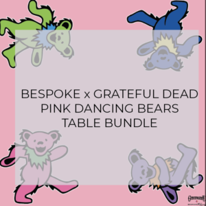 SPECIAL ORDER – THE LAGUNA TABLE – Collector’s Edit – PINK DANCING BEARS – Black Base / 4-Leg Traditional