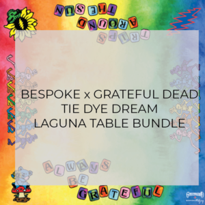SPECIAL ORDER – THE LAGUNA TABLE – Collector’s Edit – TIE DYE DREAM – Black Base / 4-Leg Traditional