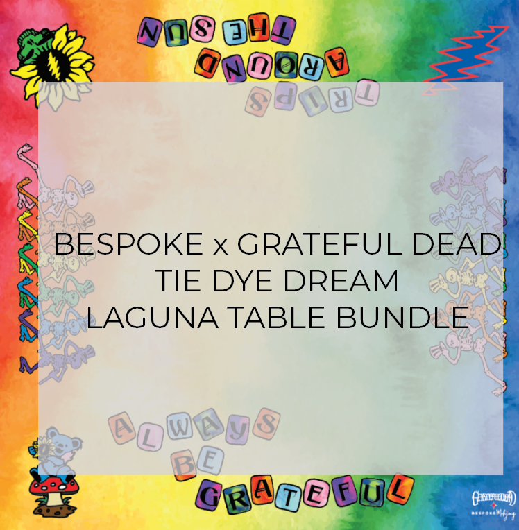 SPECIAL ORDER – THE LAGUNA TABLE – Collector’s Edit – TIE DYE DREAM – Black Base / 4-Leg Traditional