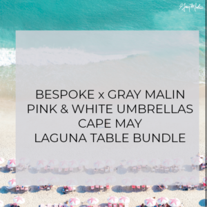 SPECIAL ORDER – Gilt X Coastal Blue Laguna Table – Pink and White Umbrellas, Cape May – White / 4-Leg Traditional
